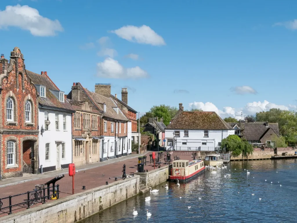 A collection of homes and commercial buildings in St Ives town in Cambridgeshire. 