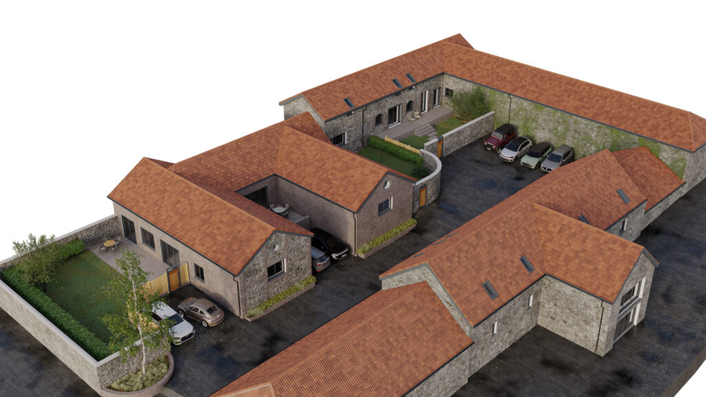 CGI of proposed barn conversions for sale in Norfolk, Harpley.